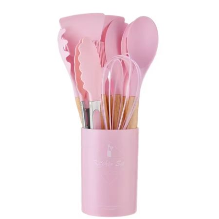 12PCS Premium Silicone Kitchenware Set (pink)